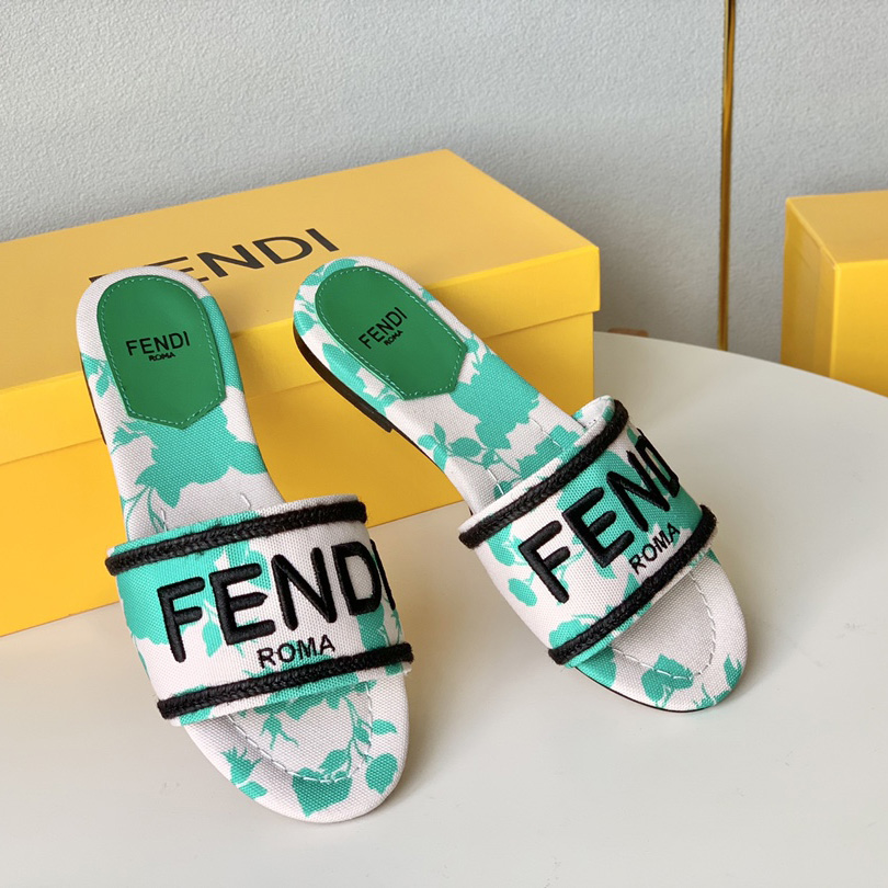 Fendi Signature Green Canvas Slides - EUR FASHION