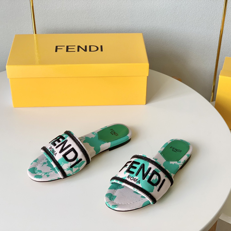 Fendi Signature Green Canvas Slides - EUR FASHION