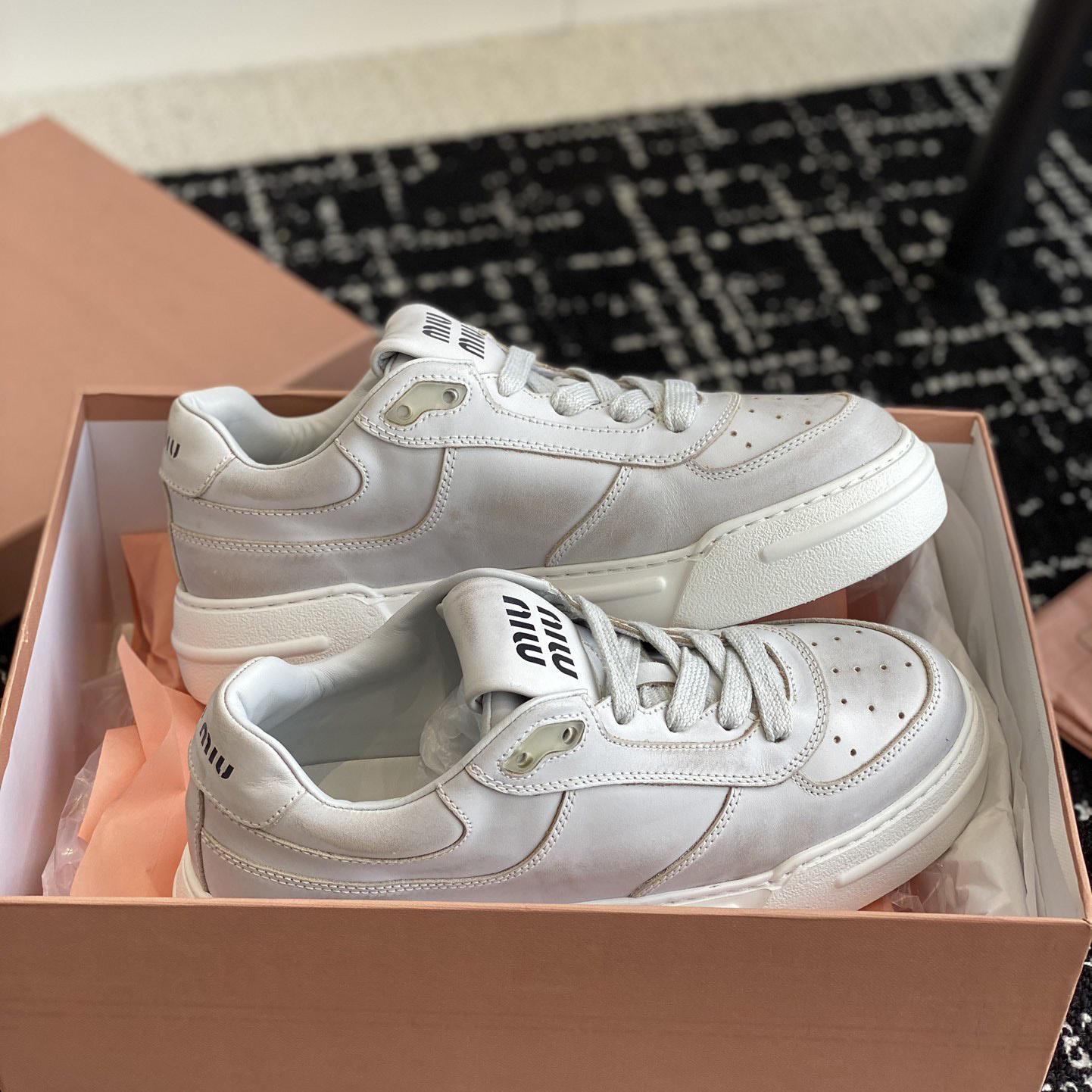 Miu Miu Bleached Leather Sneakers - EUR FASHION