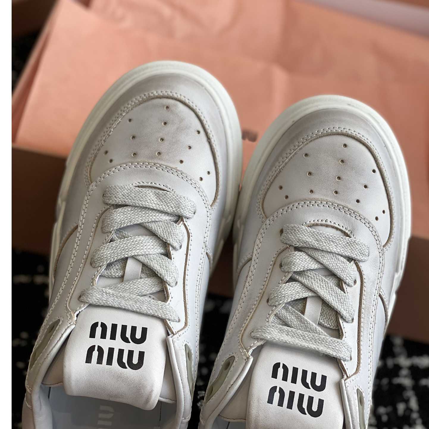 Miu Miu Bleached Leather Sneakers - EUR FASHION