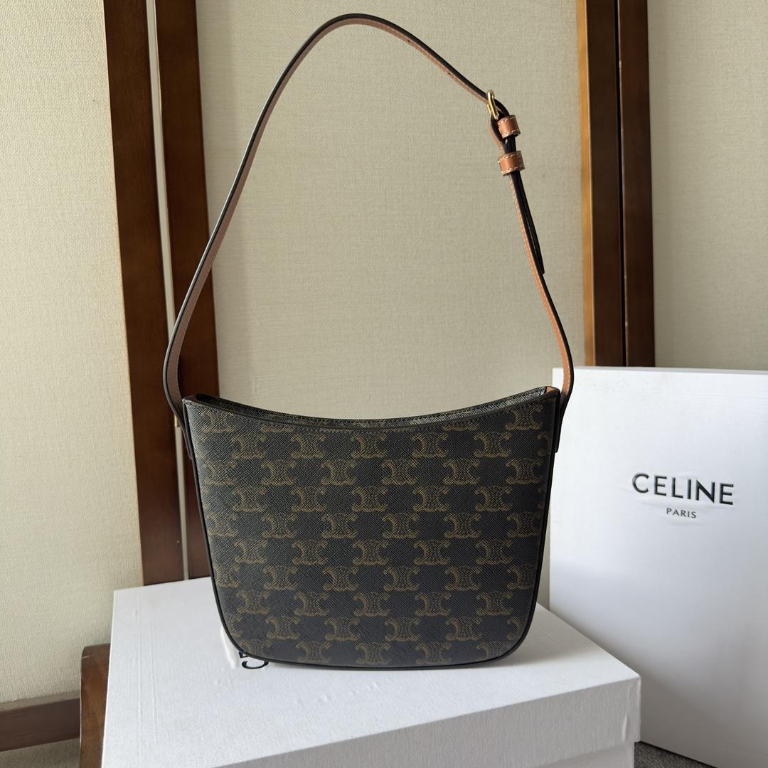 Celine Medium Celine Croque Bag In Triomphe Canvas And Calfskin Tan - EUR FASHION