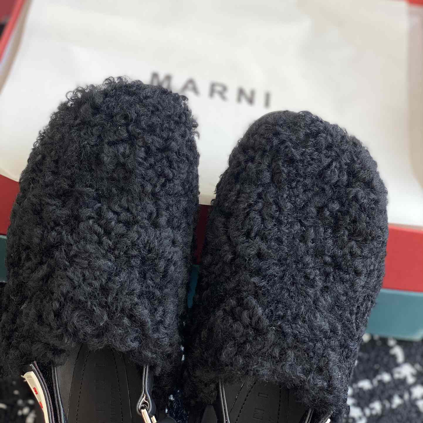 Marni Black Shearling Sabot - EUR FASHION