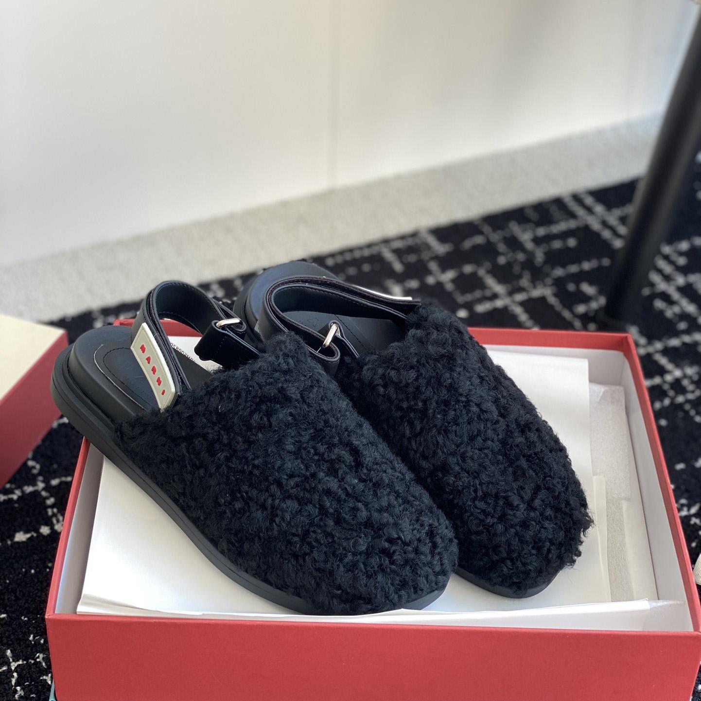 Marni Black Shearling Sabot - EUR FASHION