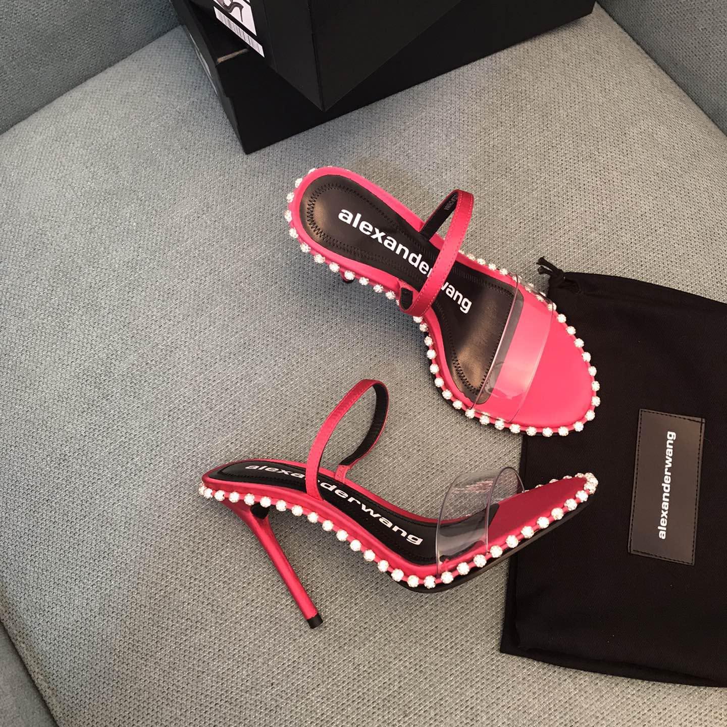 Alexander Wang Pink Satin Nova Crystal Sandals - EUR FASHION