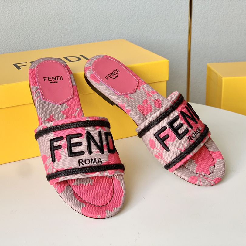 Fendi Signature Pink Canvas Slides - EUR FASHION