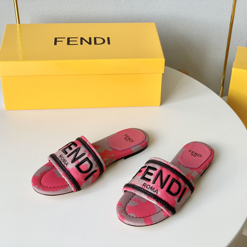 Fendi Signature Pink Canvas Slides - EUR FASHION