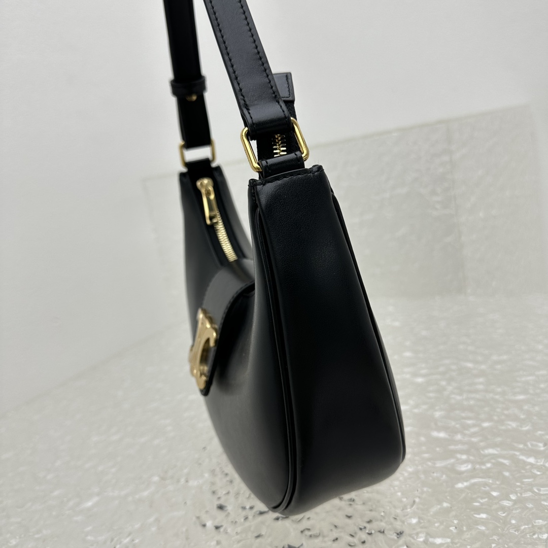 Celine Ava Triomphe Soft Bag In Smooth Calfskin Black - EUR FASHION