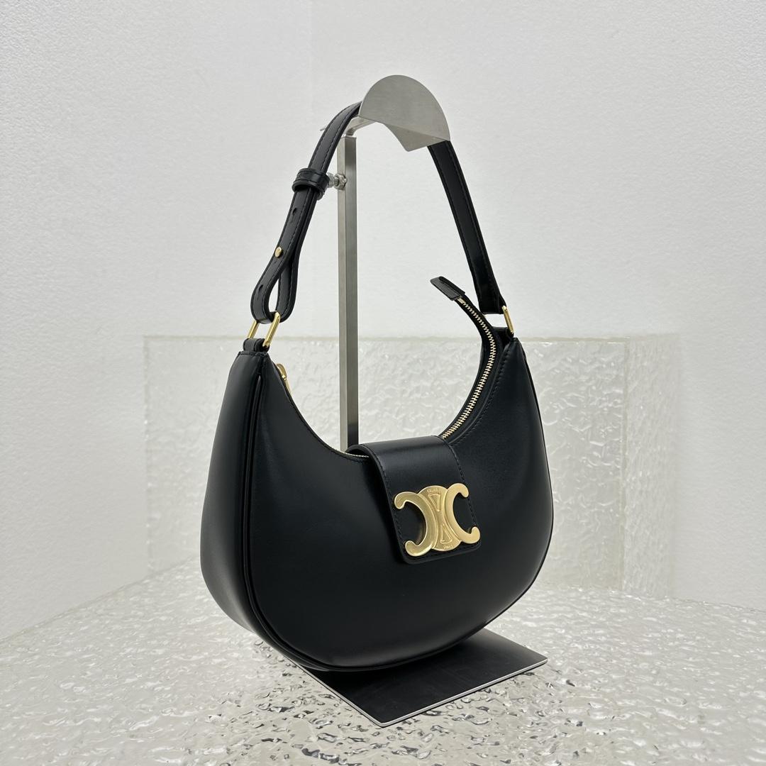 Celine Ava Triomphe Soft Bag In Smooth Calfskin Black - EUR FASHION