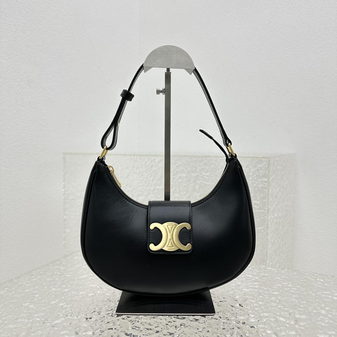 Celine Ava Triomphe Soft Bag In Smooth Calfskin Black - EUR FASHION