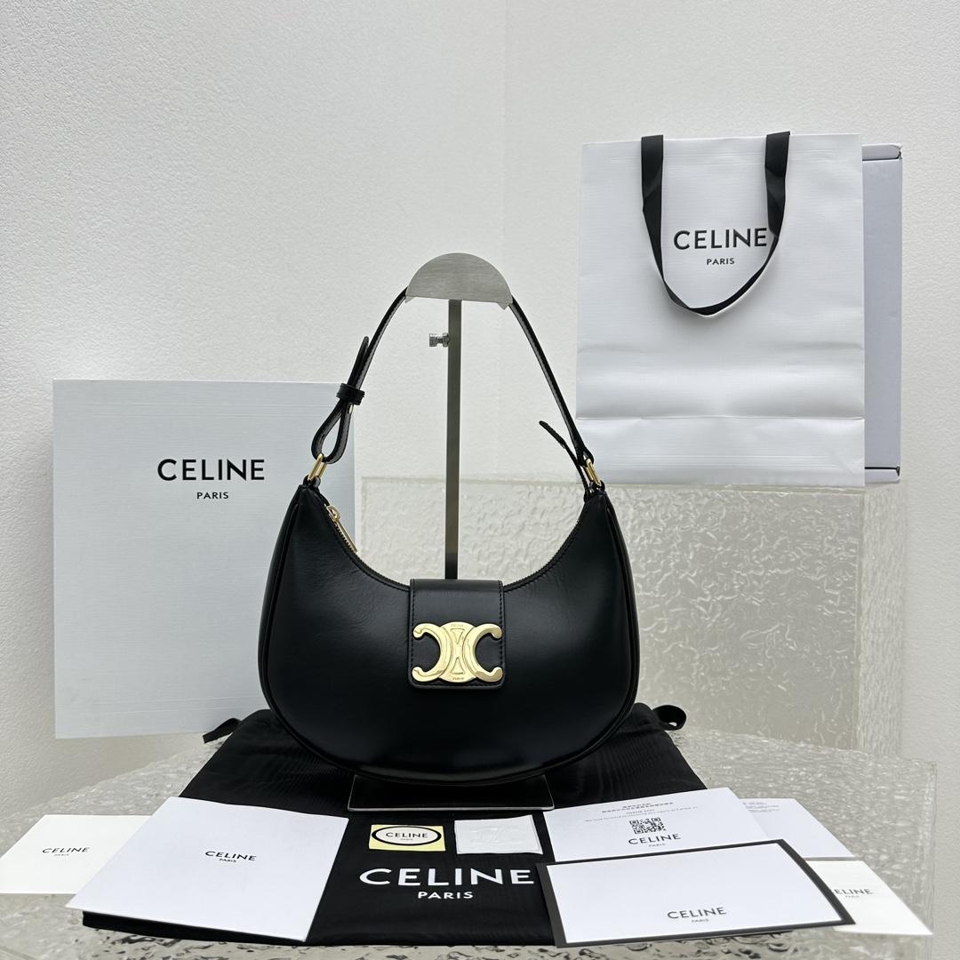 Celine Ava Triomphe Soft Bag In Smooth Calfskin Black - EUR FASHION