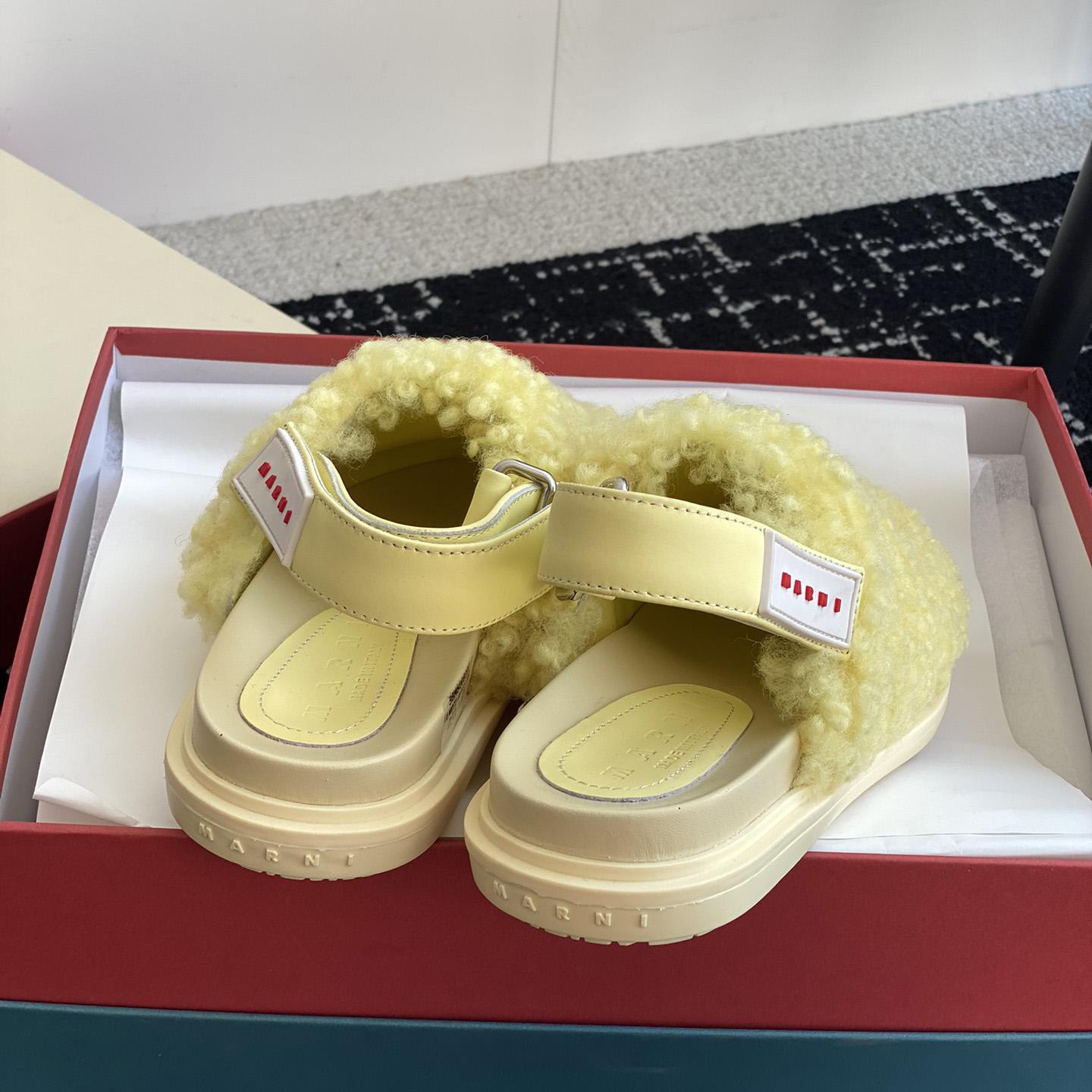 Marni Light Yellow Shearling Sabot - EUR FASHION