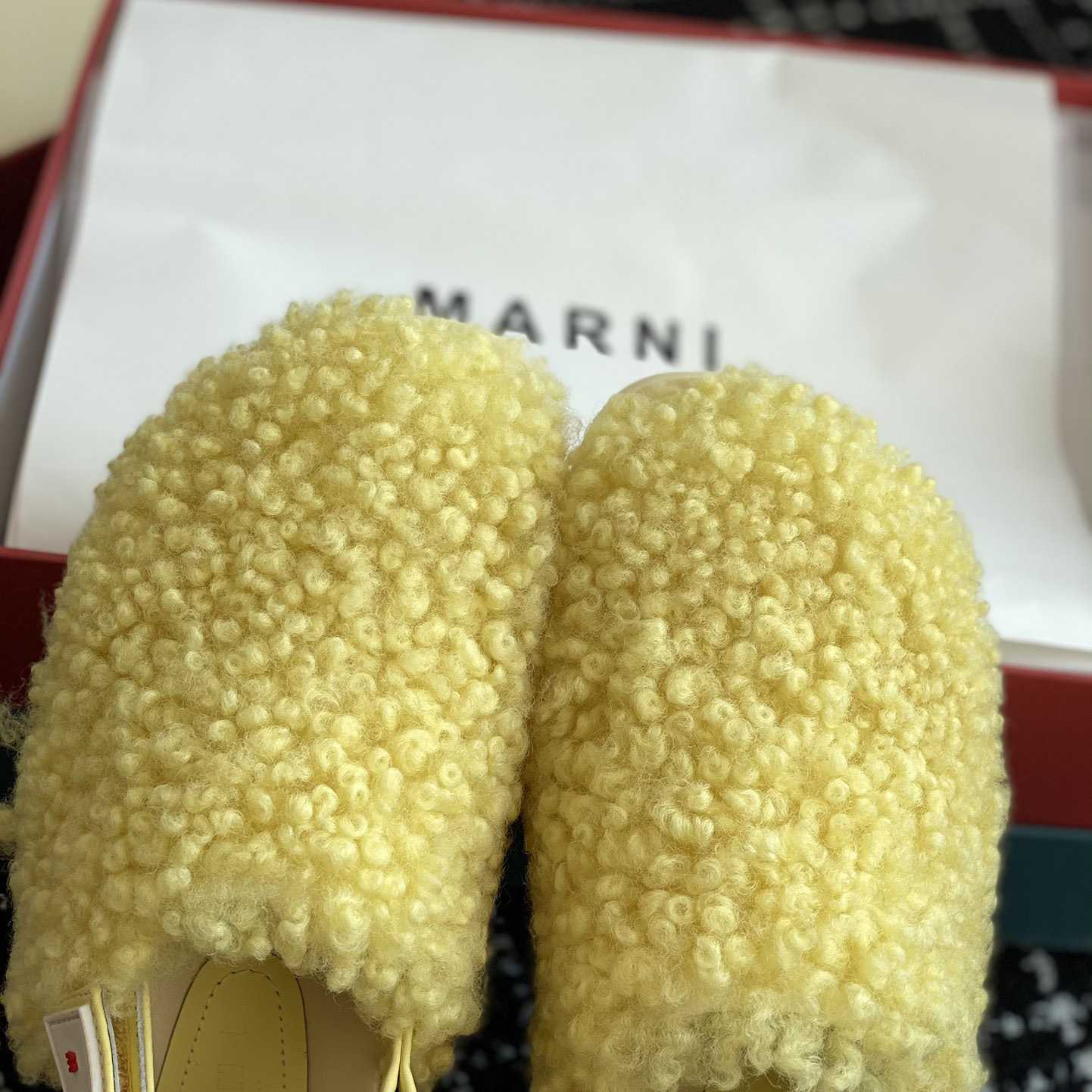 Marni Light Yellow Shearling Sabot - EUR FASHION