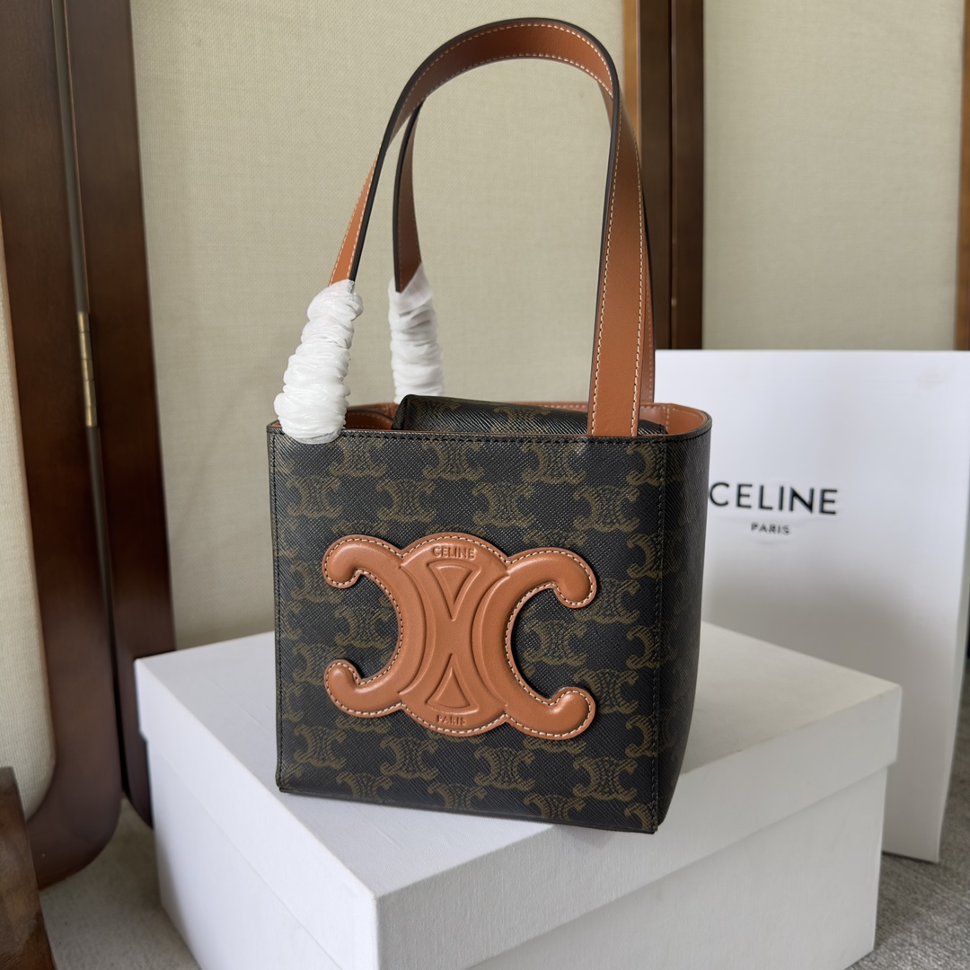 Celine Cube Bag Cuir Triomphe in Triomphe Canvas and Calfskin (15-15-15cm) - EUR FASHION