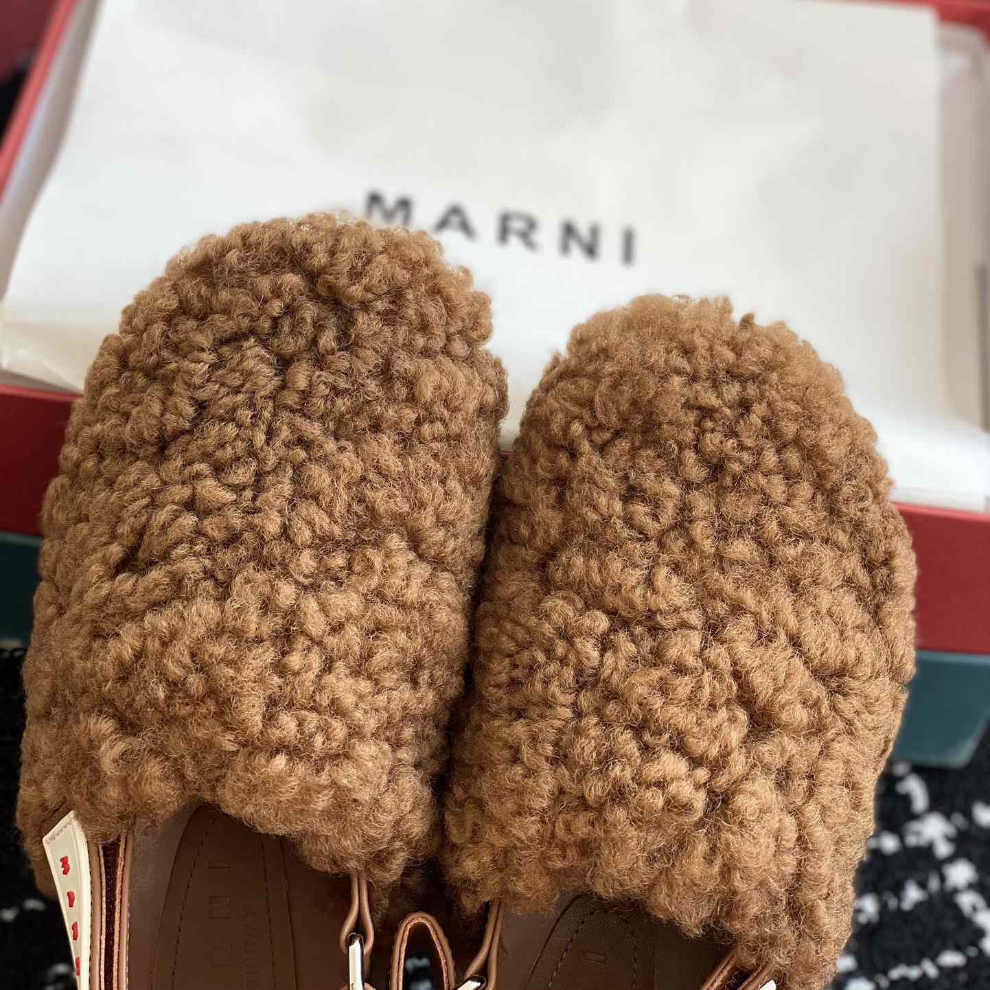 Marni Brown Shearling Sabot - EUR FASHION