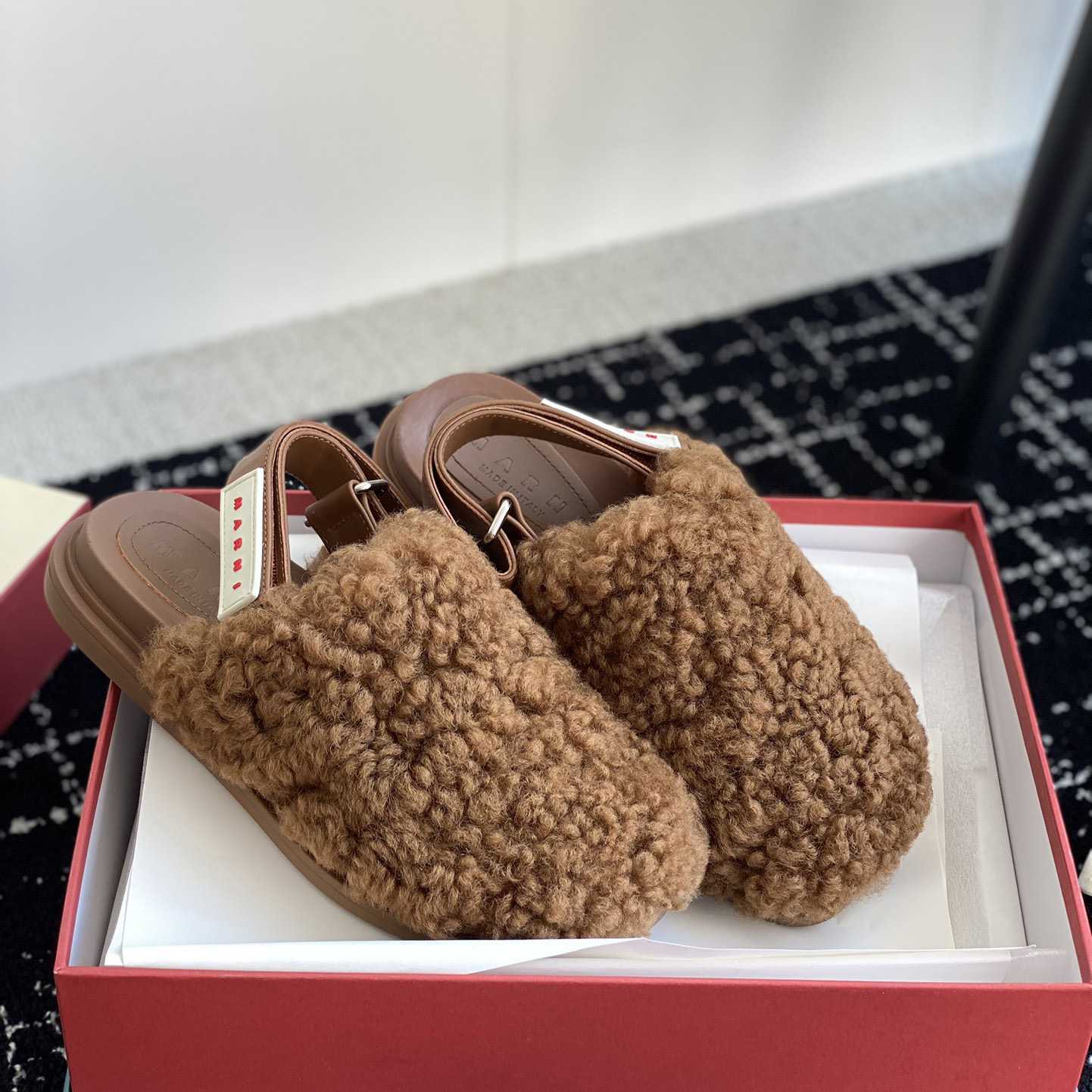 Marni Brown Shearling Sabot - EUR FASHION