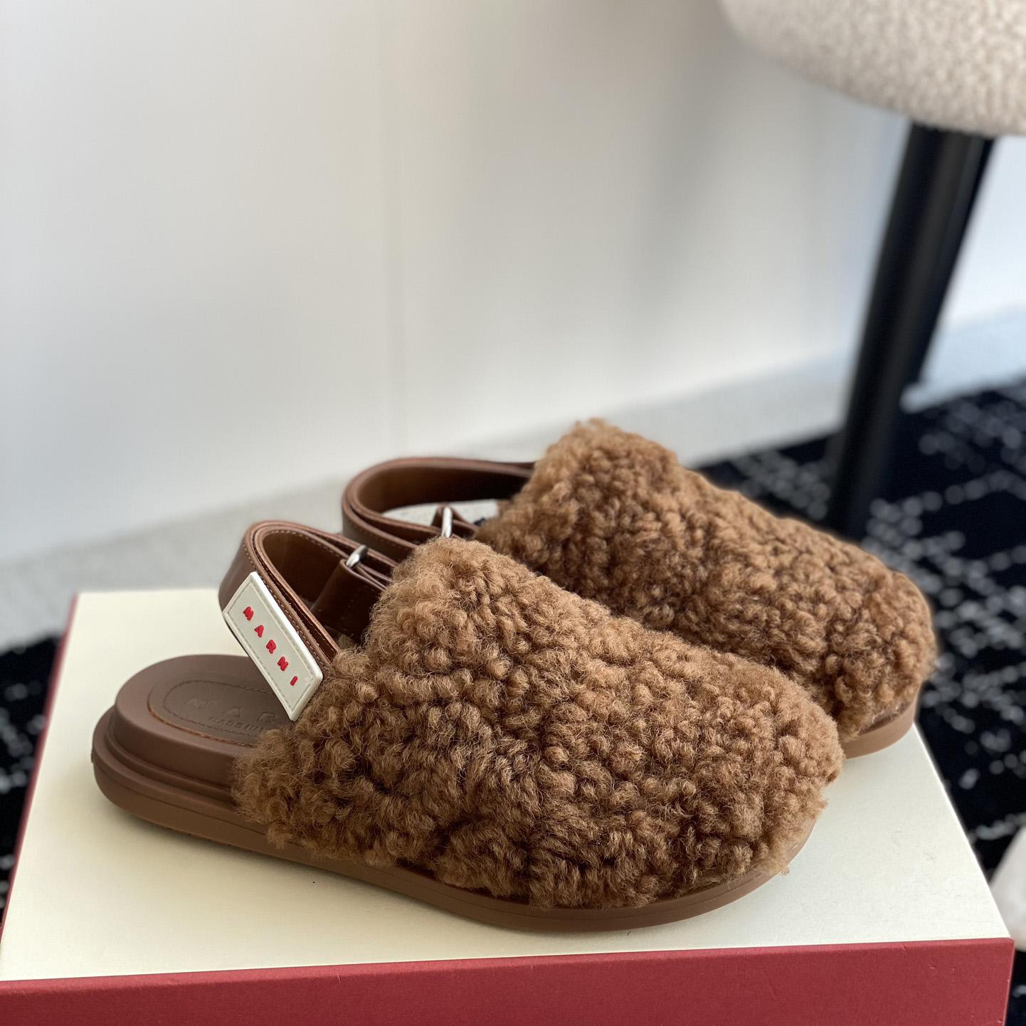 Marni Brown Shearling Sabot - EUR FASHION