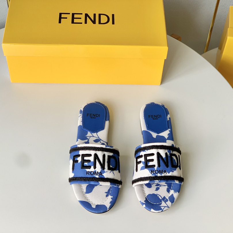 Fendi Signature Blue Canvas Slides - EUR FASHION