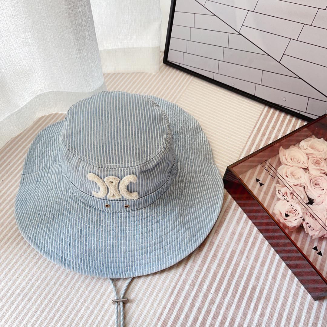 Celine  Walking Hat In Striped Cotton Indigo/ White - EUR FASHION