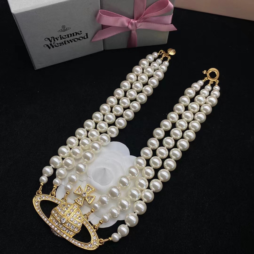 Vivienne Westwood Bas Relief Gold-tone and Faux Pearl Choker - EUR FASHION