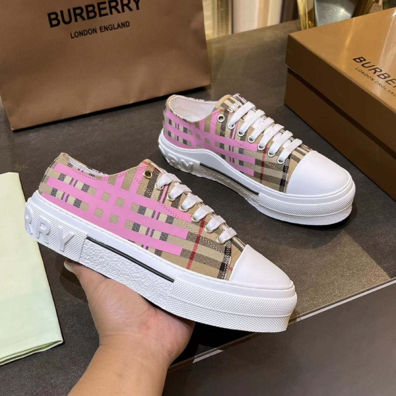 Burberry Check Cotton Sneakers - EUR FASHION