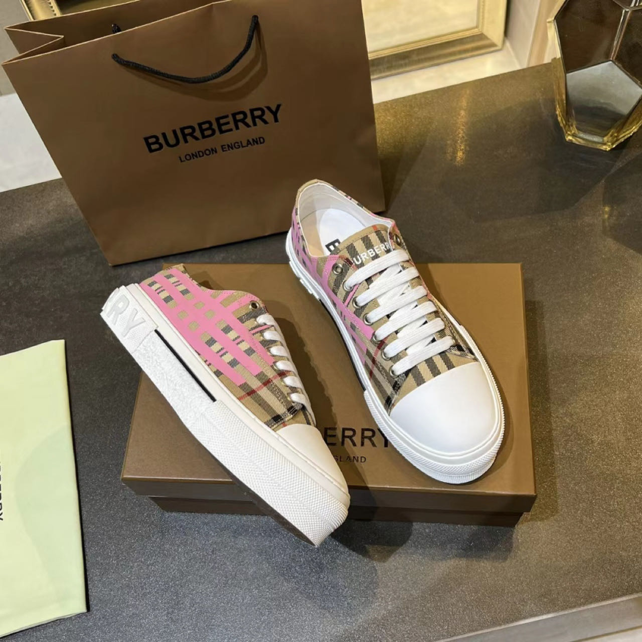 Burberry Check Cotton Sneakers - EUR FASHION