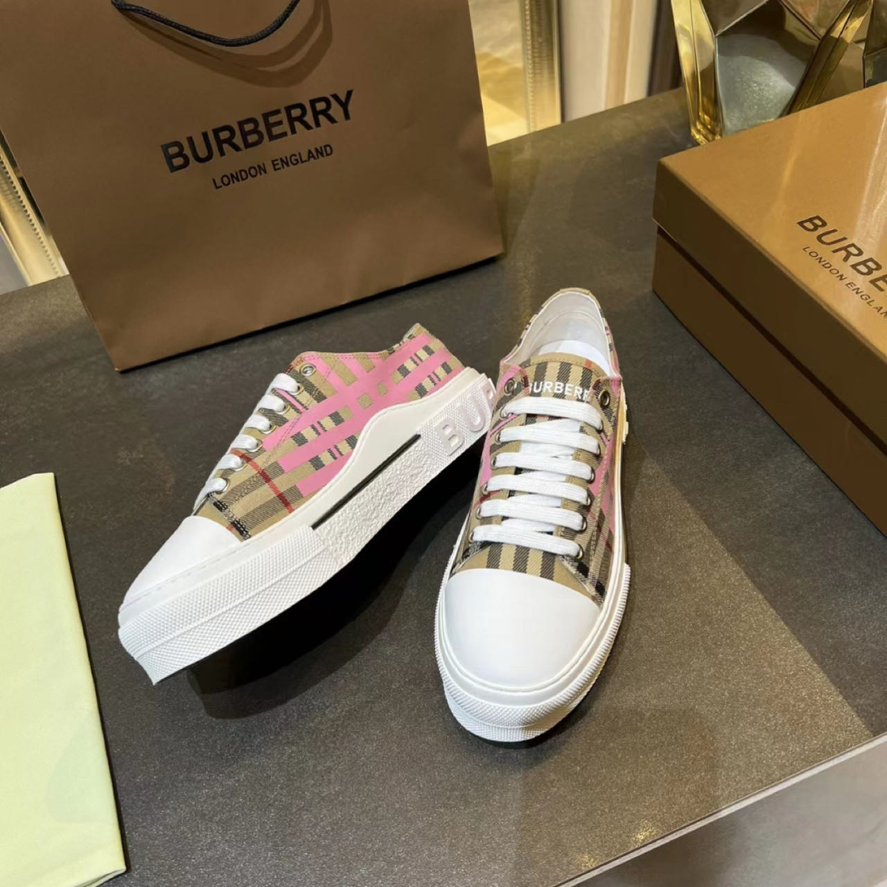 Burberry Check Cotton Sneakers - EUR FASHION