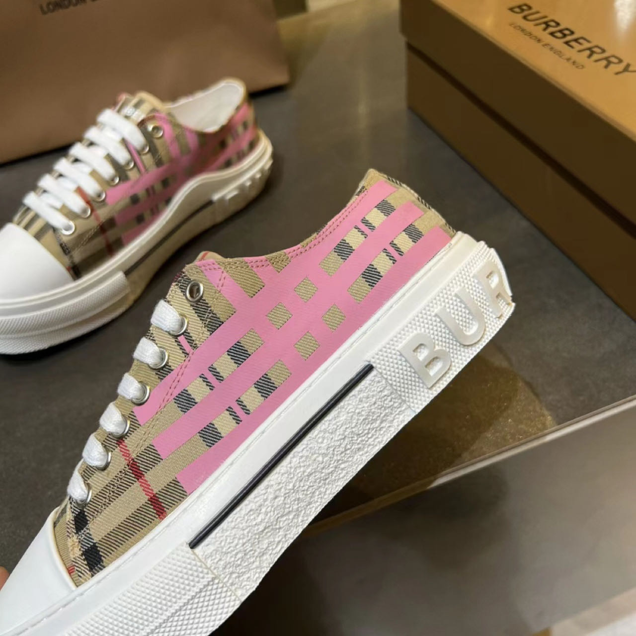 Burberry Check Cotton Sneakers - EUR FASHION