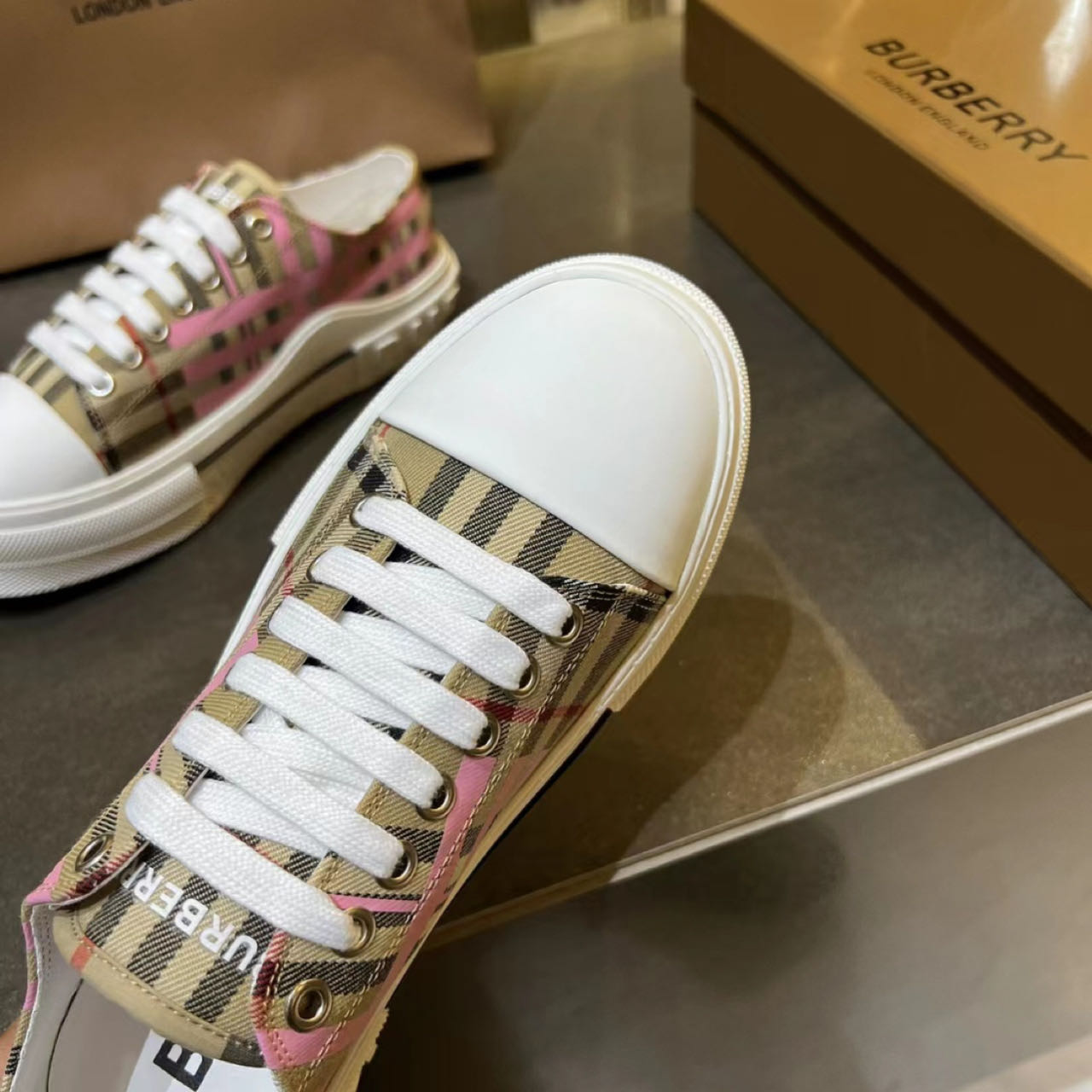 Burberry Check Cotton Sneakers - EUR FASHION