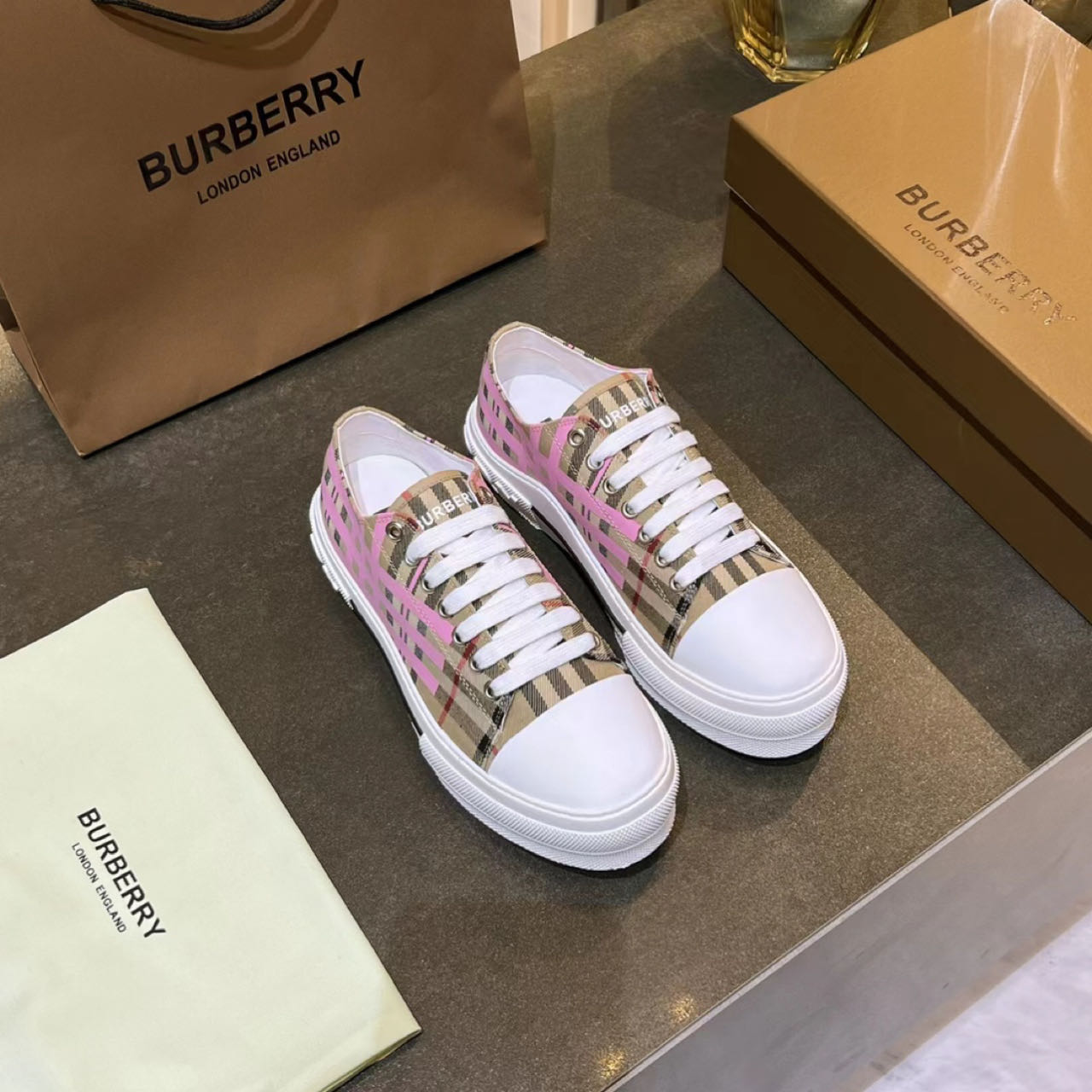 Burberry Check Cotton Sneakers - EUR FASHION