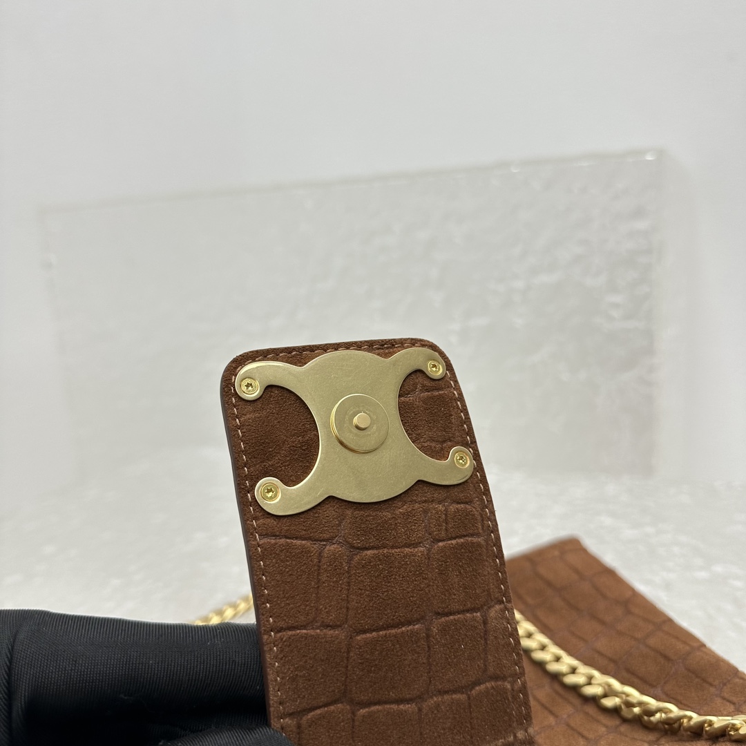 Celine Wiltern Clutch Triomphe Soft In Crocodile Embossed Suede Calfskin Brown  - EUR FASHION