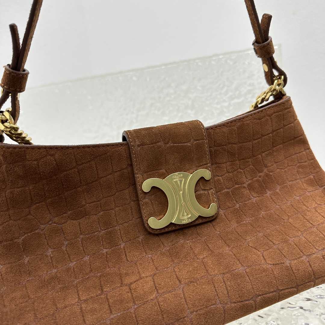 Celine Wiltern Clutch Triomphe Soft In Crocodile Embossed Suede Calfskin Brown  - EUR FASHION