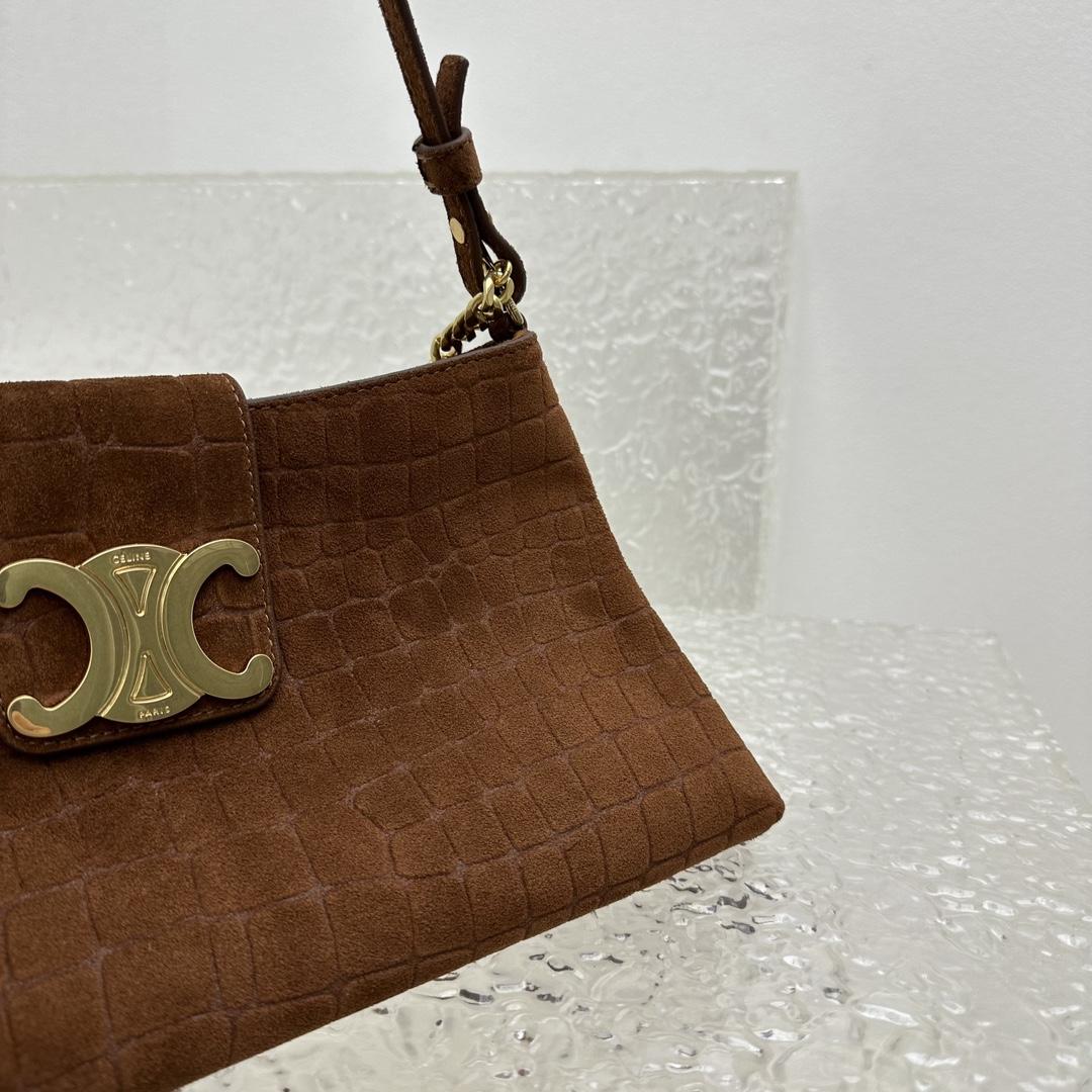 Celine Wiltern Clutch Triomphe Soft In Crocodile Embossed Suede Calfskin Brown  - EUR FASHION