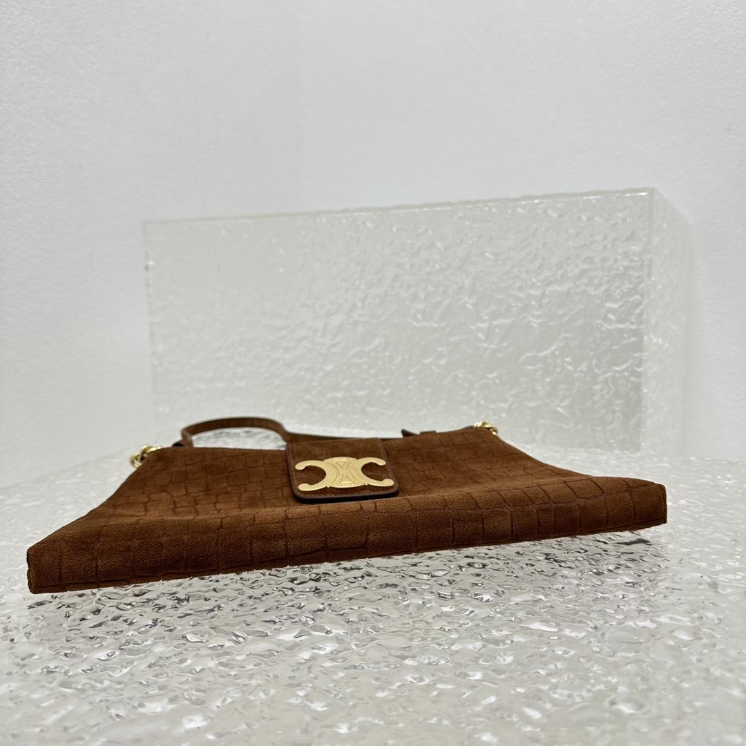 Celine Wiltern Clutch Triomphe Soft In Crocodile Embossed Suede Calfskin Brown  - EUR FASHION