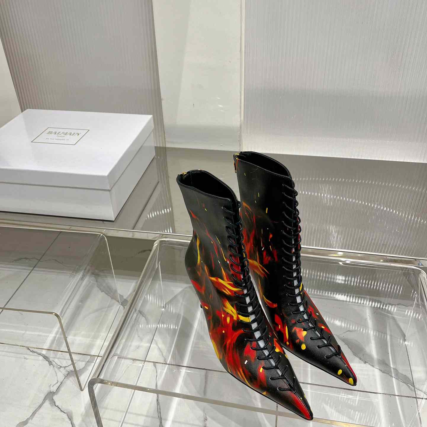 Balmain Uria Ankle Boots In Fire Print Leather - EUR FASHION