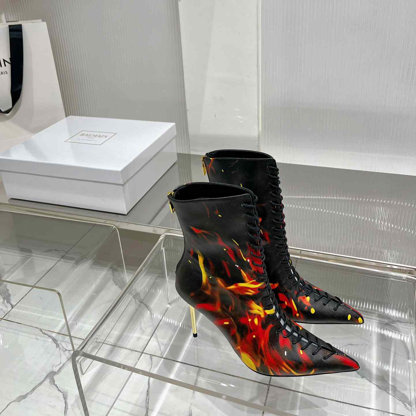 Balmain Uria Ankle Boots In Fire Print Leather - EUR FASHION