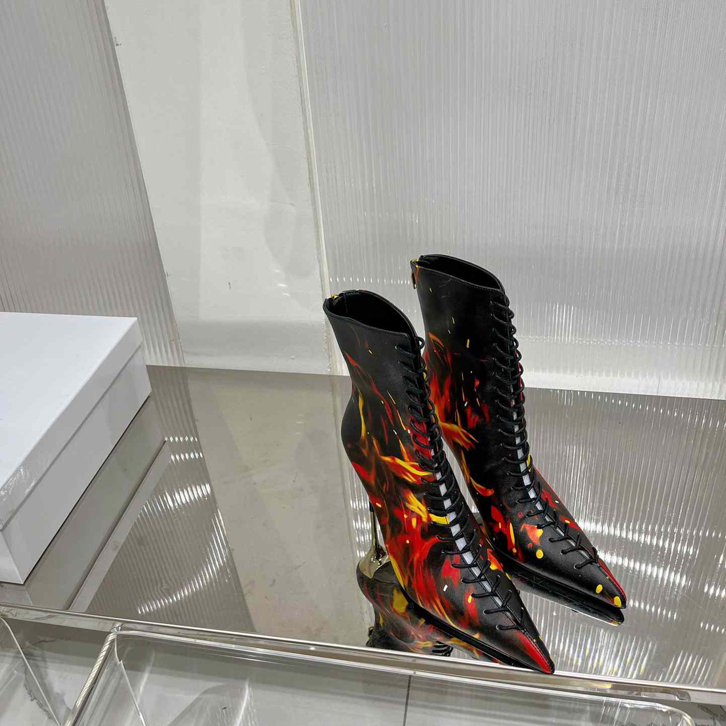 Balmain Uria Ankle Boots In Fire Print Leather - EUR FASHION