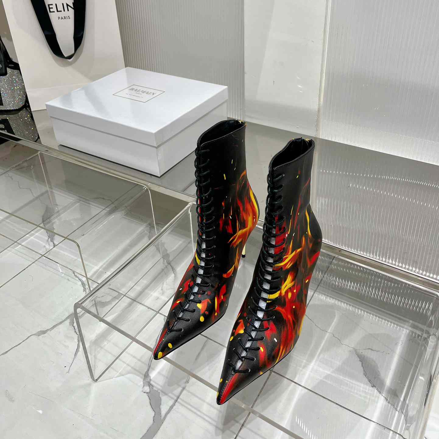 Balmain Uria Ankle Boots In Fire Print Leather - EUR FASHION