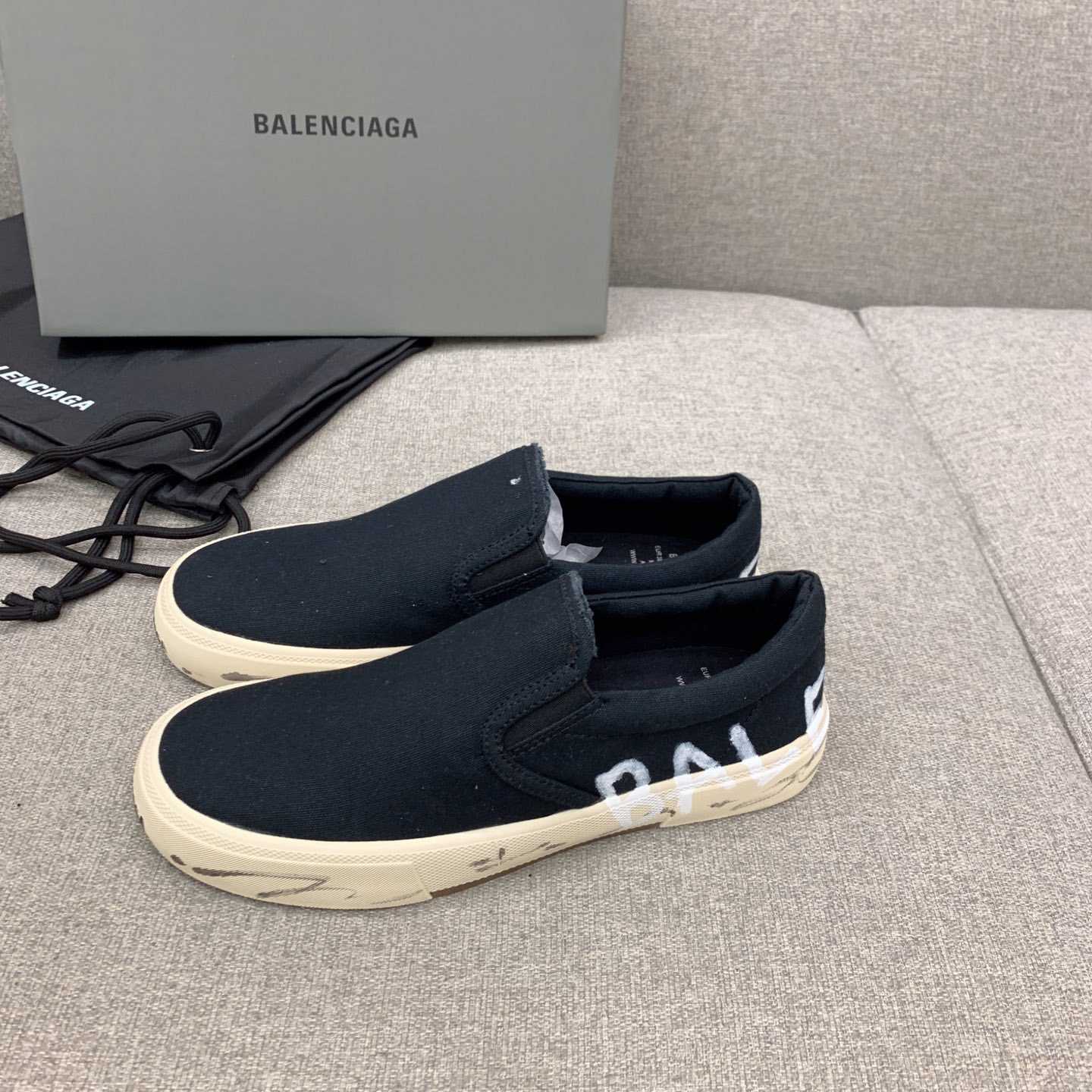 Balenciaga Paris Slip On Graffiti Sneaker In Black - EUR FASHION