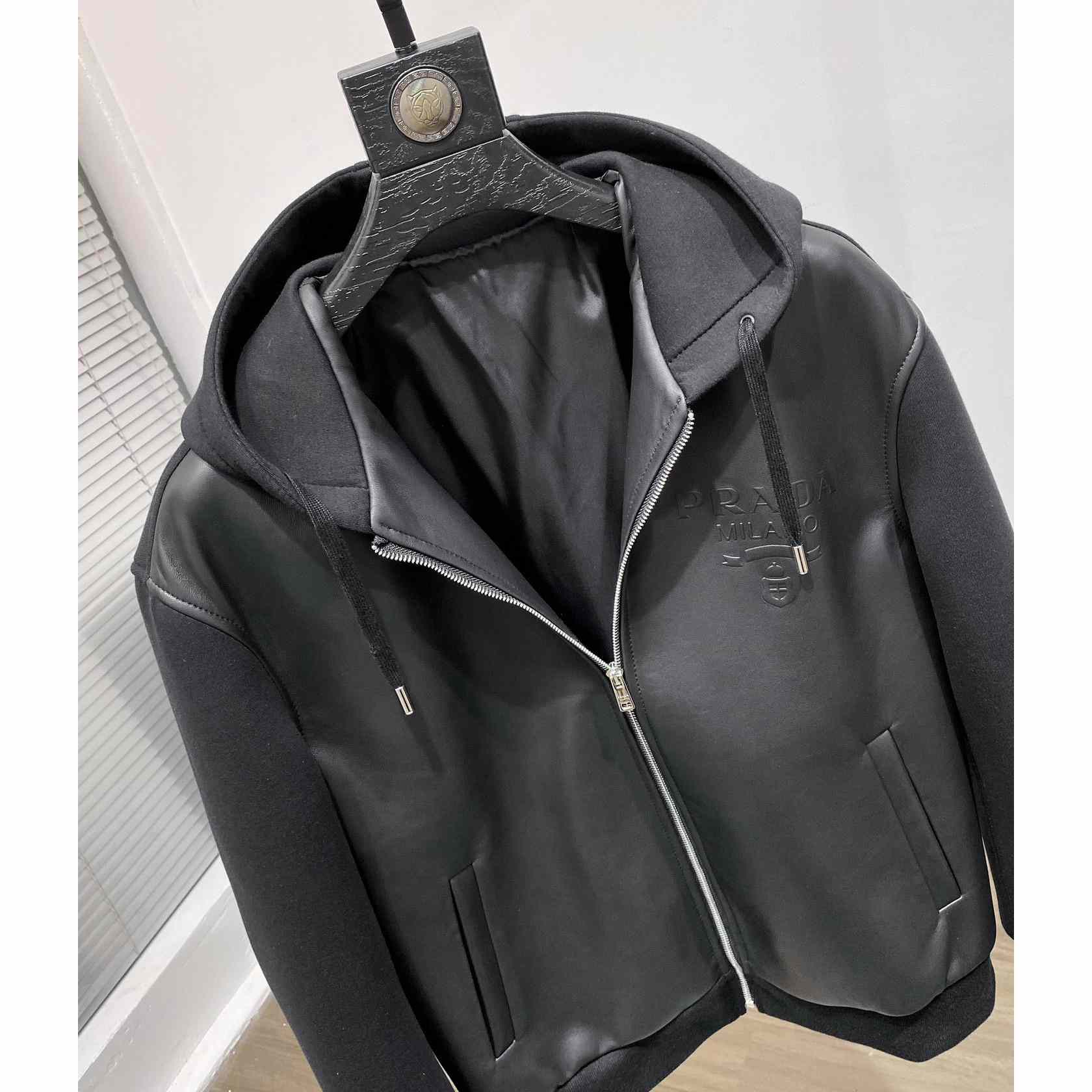 Prada Technical Fleece And Leather Hoodie Jacket - EUR FASHION