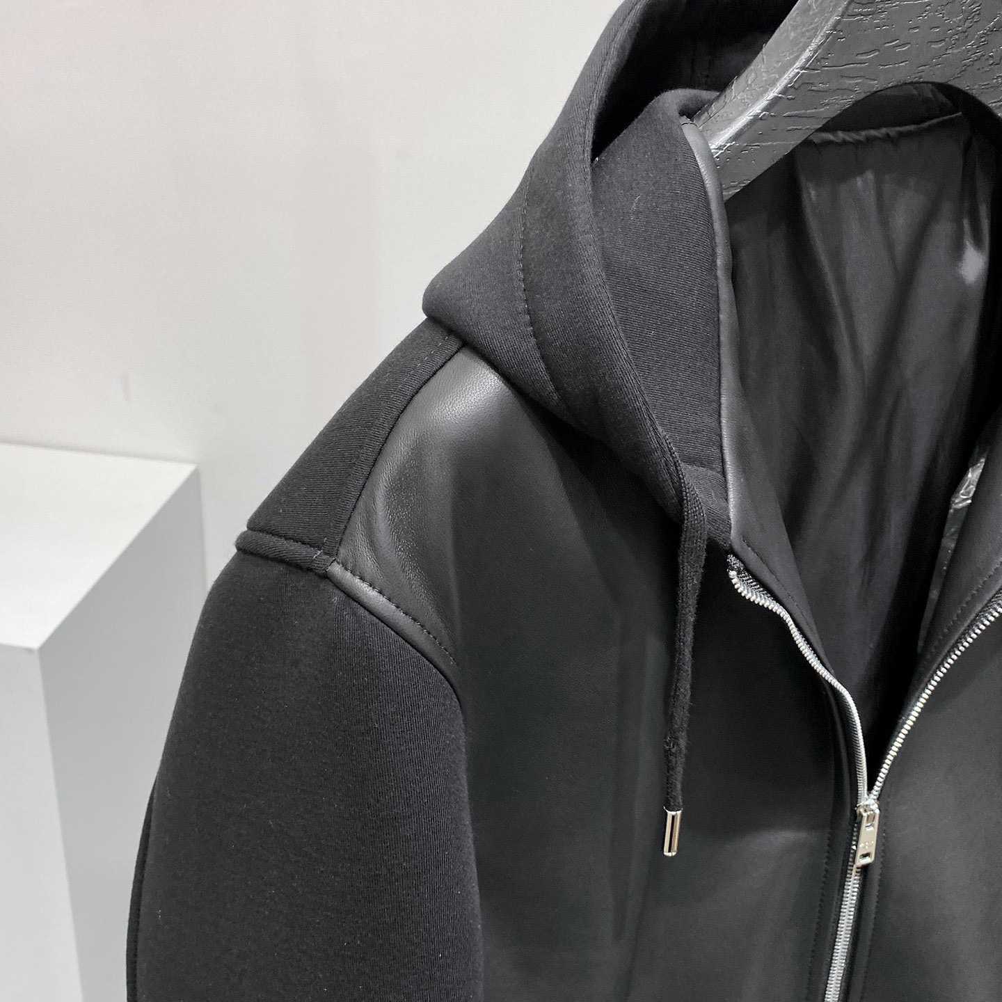 Prada Technical Fleece And Leather Hoodie Jacket - EUR FASHION