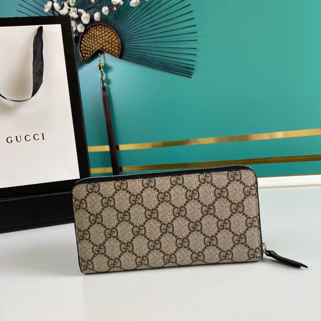 Gucci Bee Print GG Supreme Zip Around Wallet (19*10.5*2.5cm) - EUR FASHION