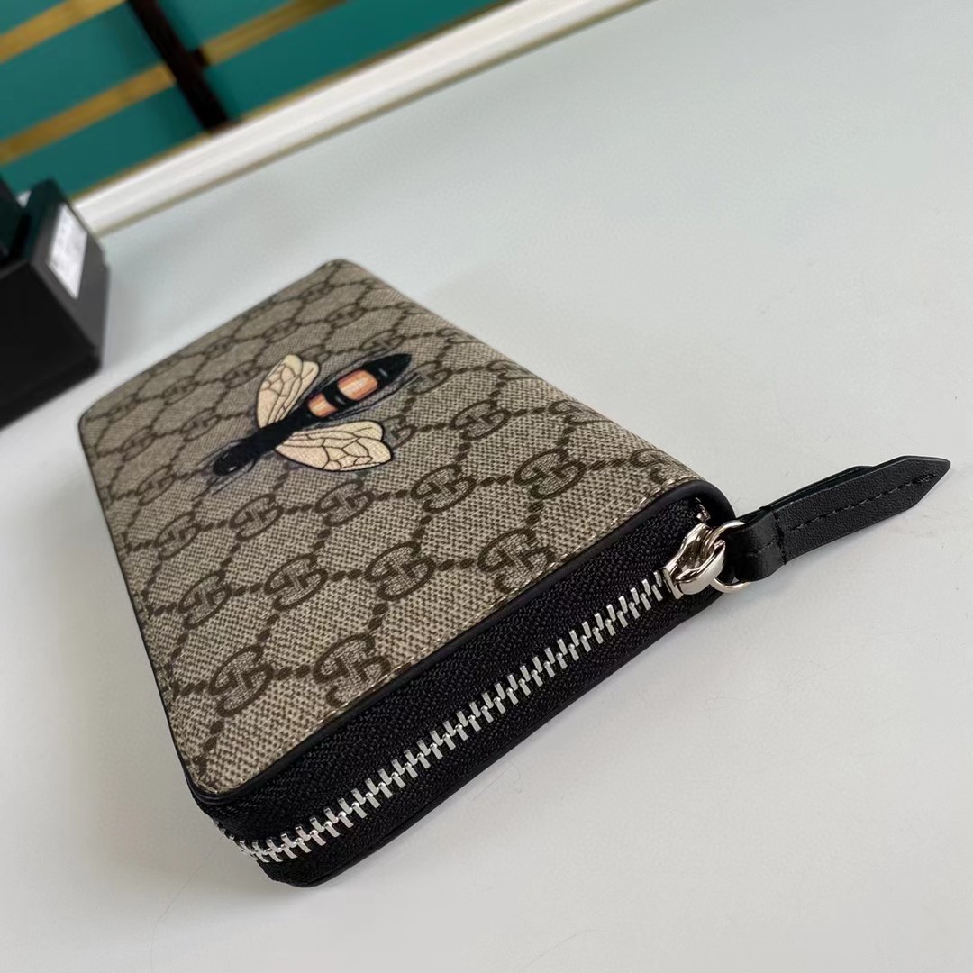 Gucci Bee Print GG Supreme Zip Around Wallet (19*10.5*2.5cm) - EUR FASHION