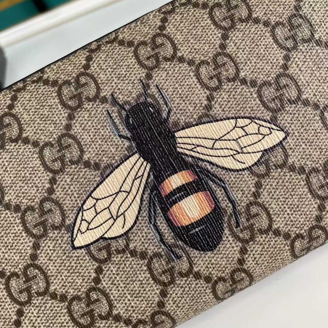 Gucci Bee Print GG Supreme Zip Around Wallet (19*10.5*2.5cm) - EUR FASHION