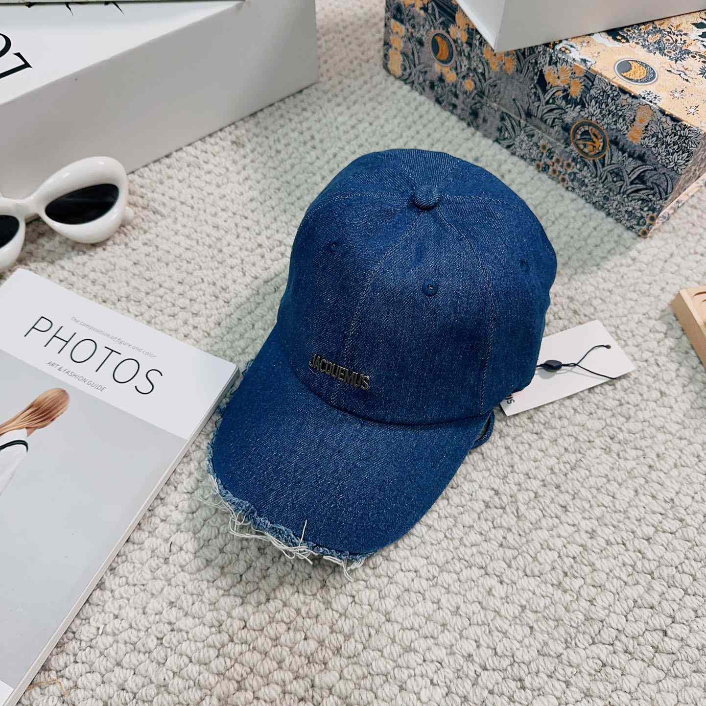 Jacquemus Blue Artichaut Embellished Frayed Denim Baseball Cap - EUR FASHION