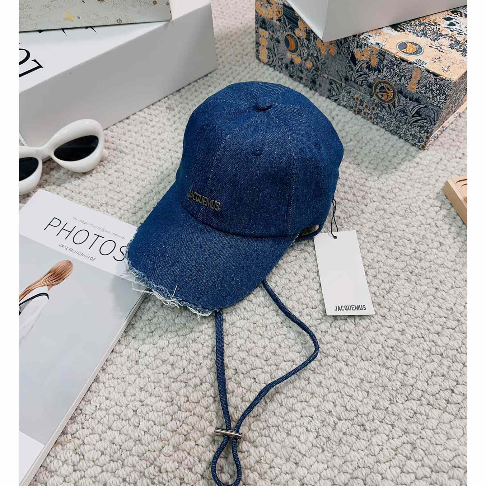 Jacquemus Blue Artichaut Embellished Frayed Denim Baseball Cap - EUR FASHION