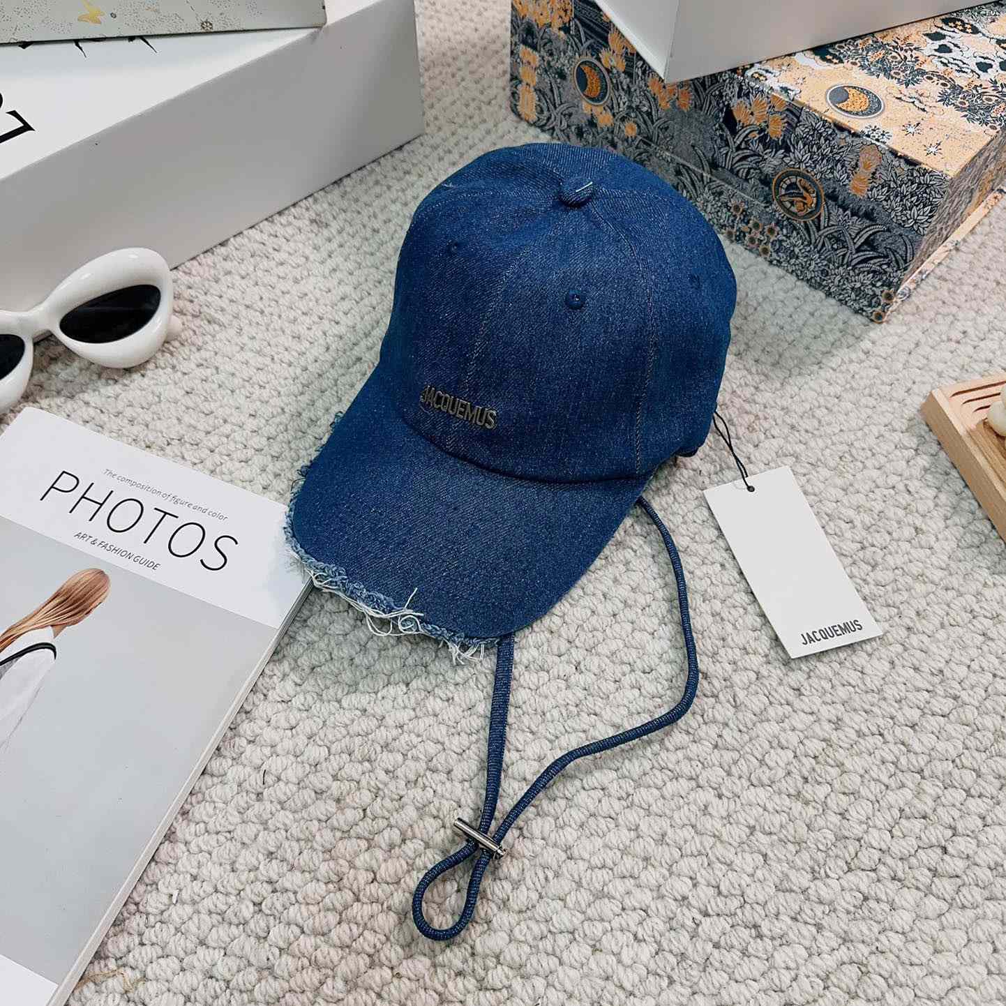 Jacquemus Blue Artichaut Embellished Frayed Denim Baseball Cap - EUR FASHION