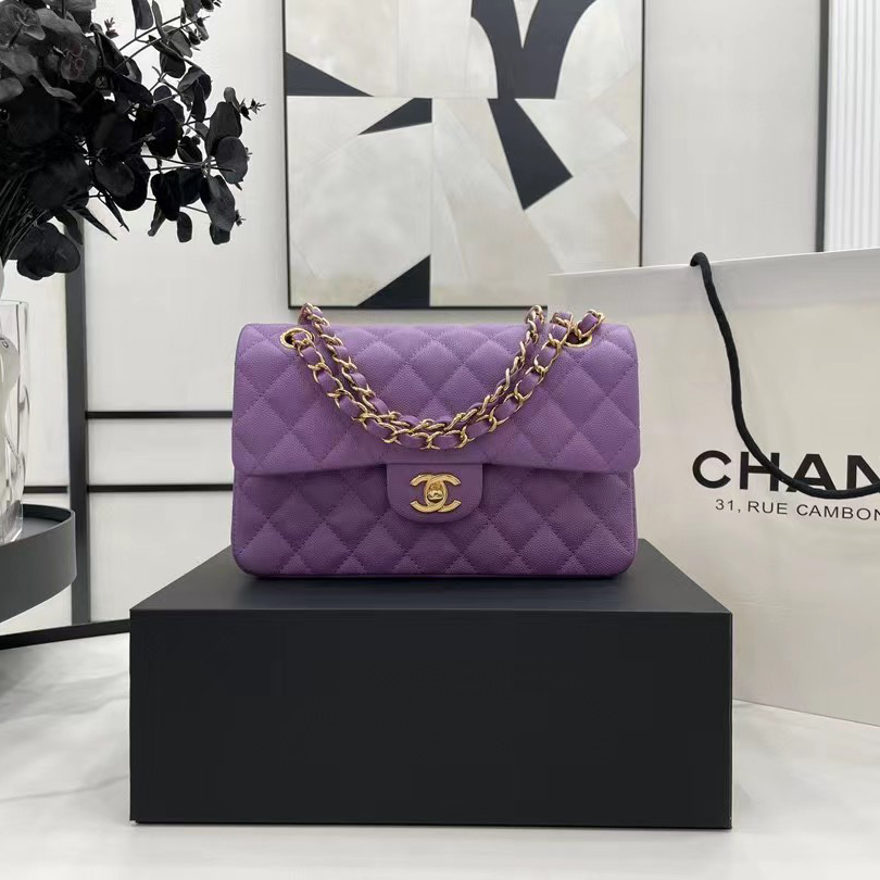 Chanel Small Classic Quilted Flap Purple Lambskin Gold Hardware (23-14.5-6cm) - EUR FASHION