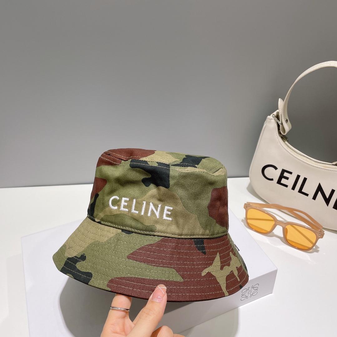 Celine Embroidered Bucket Hat In Camouflage Cotton - EUR FASHION