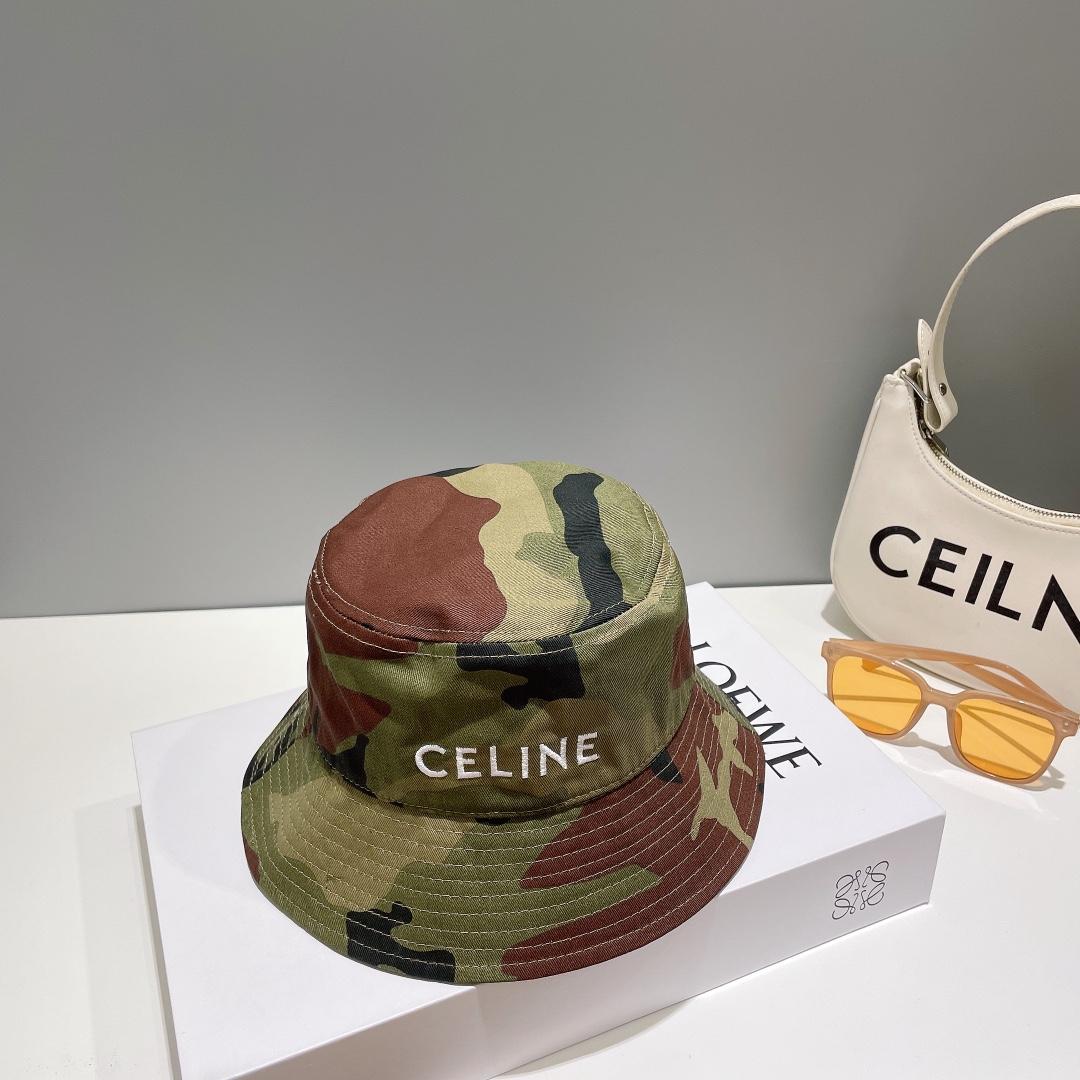 Celine Embroidered Bucket Hat In Camouflage Cotton - EUR FASHION