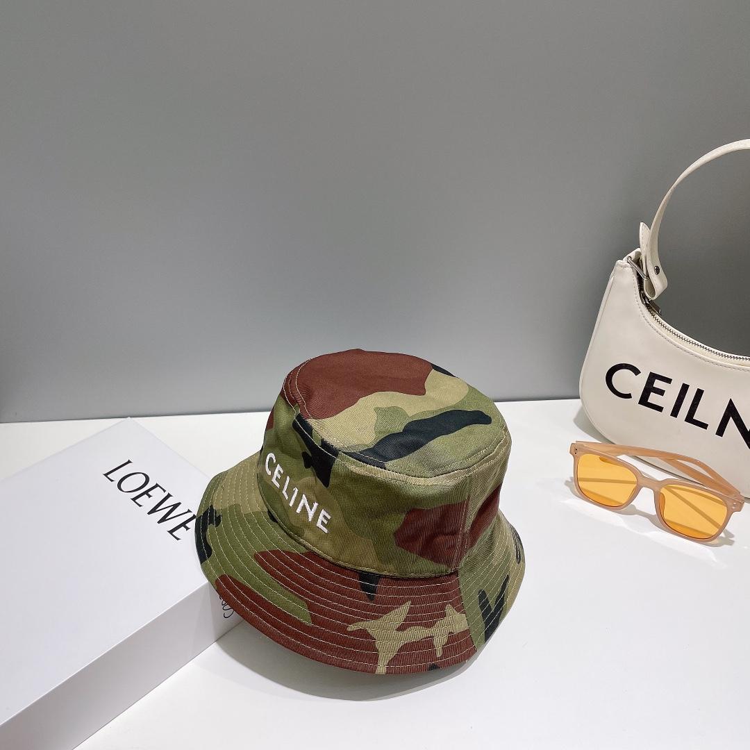 Celine Embroidered Bucket Hat In Camouflage Cotton - EUR FASHION